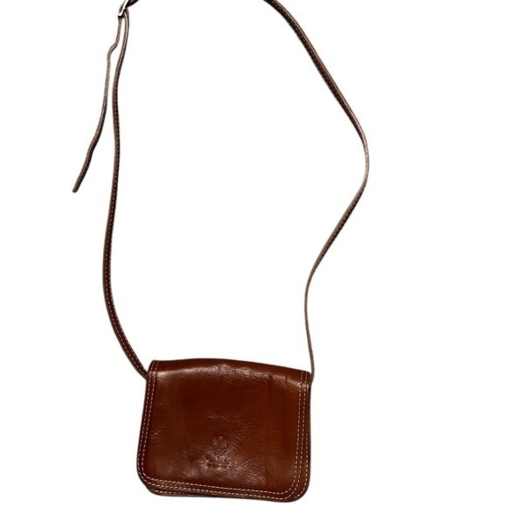 VERA PELLE small vintage flap front brown leather small accordion crossbody bag